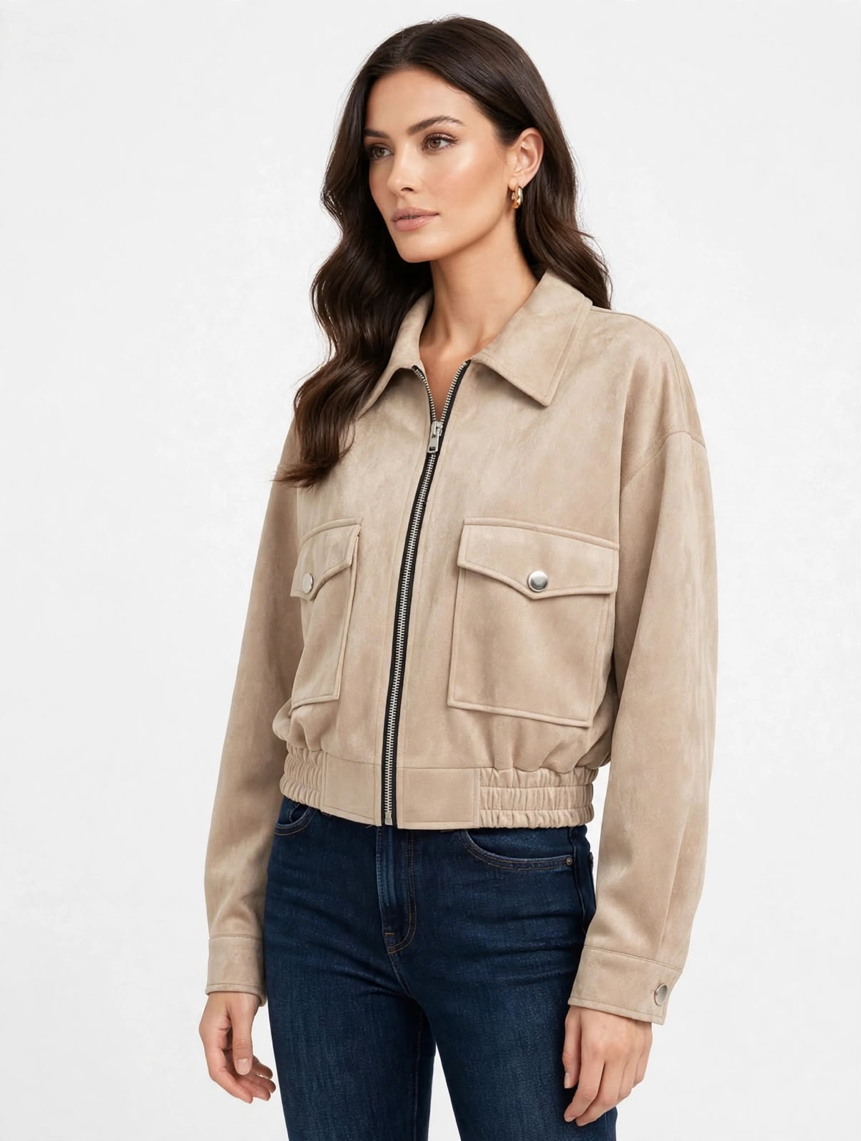 CHAQUETA TIPO GAMUZA CON BOLSILLOS