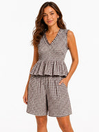 CONJUNTO DE TOP SIN MANGAS Y SHORT EN VICHY