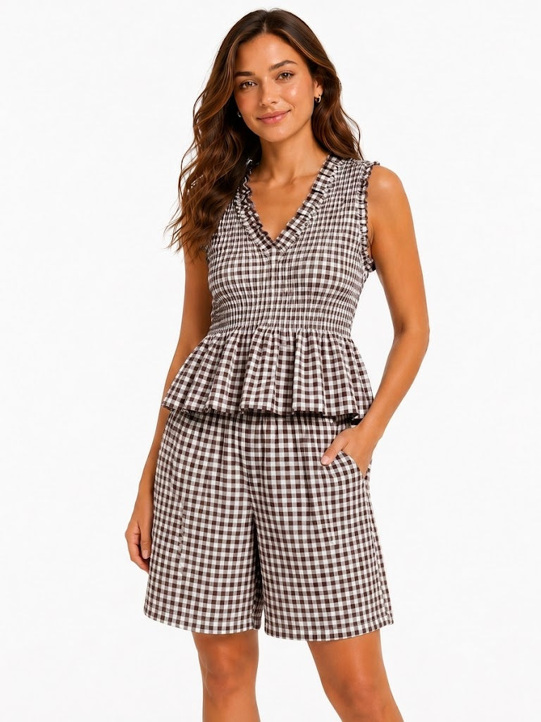 CONJUNTO DE TOP SIN MANGAS Y SHORT EN VICHY