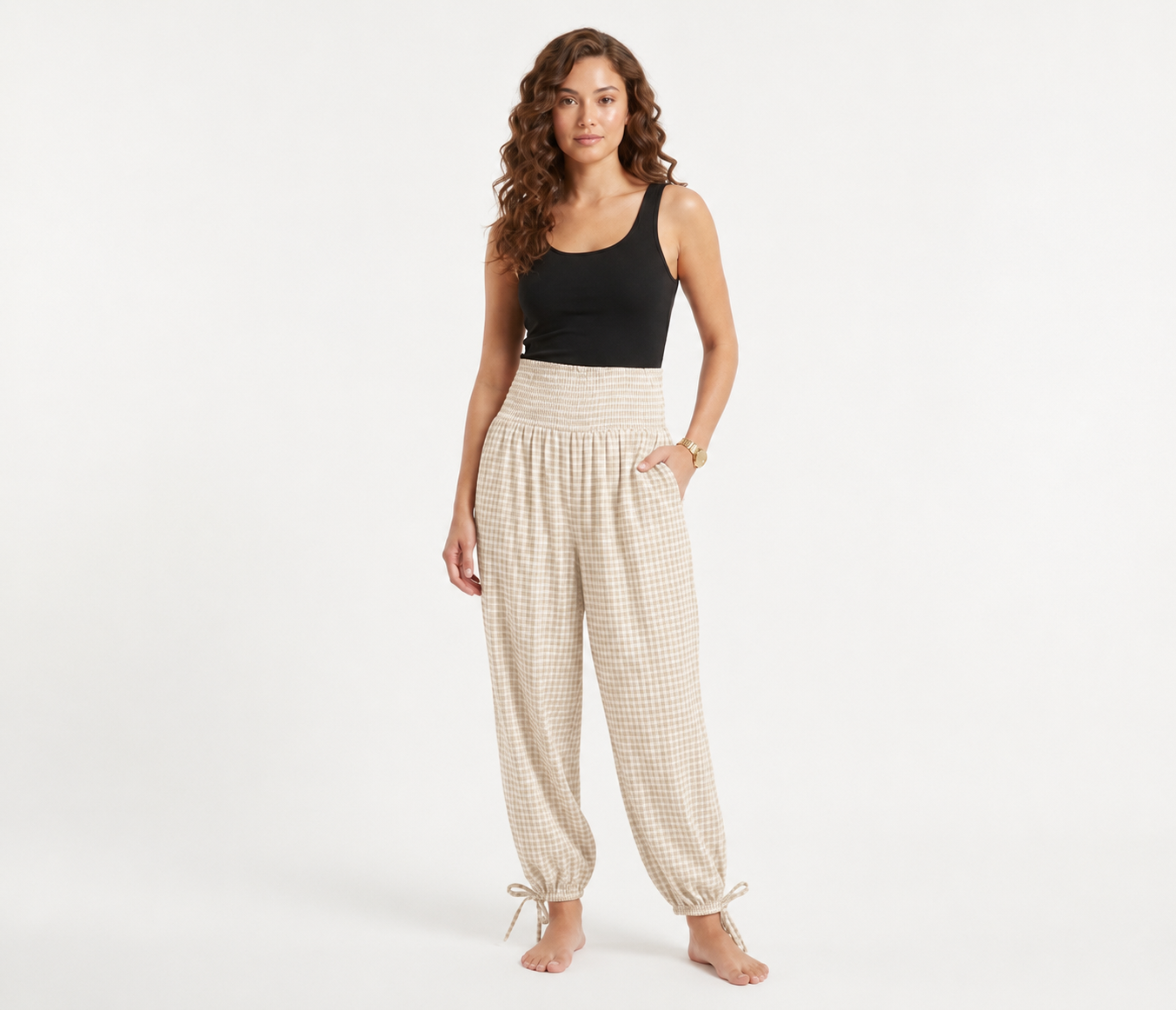 PANTALÓN VICHY CON CINTURA FRUNCIDA