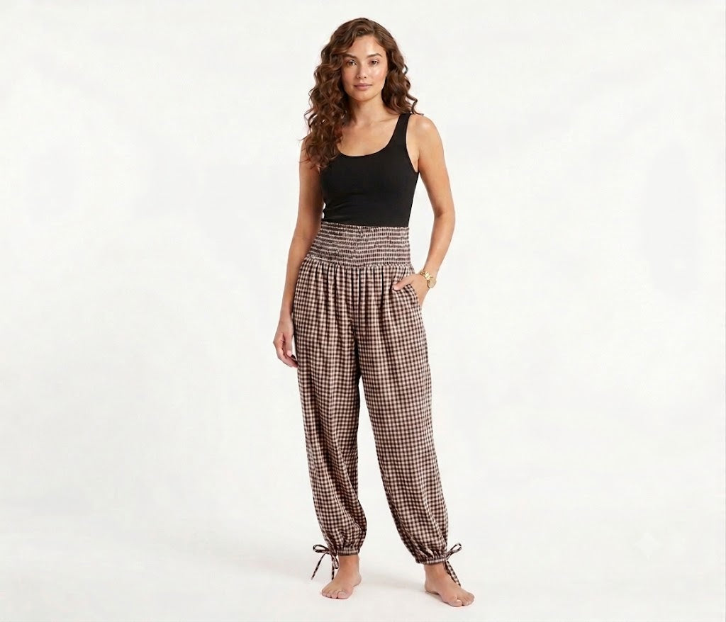 PANTALÓN VICHY CON CINTURA FRUNCIDA