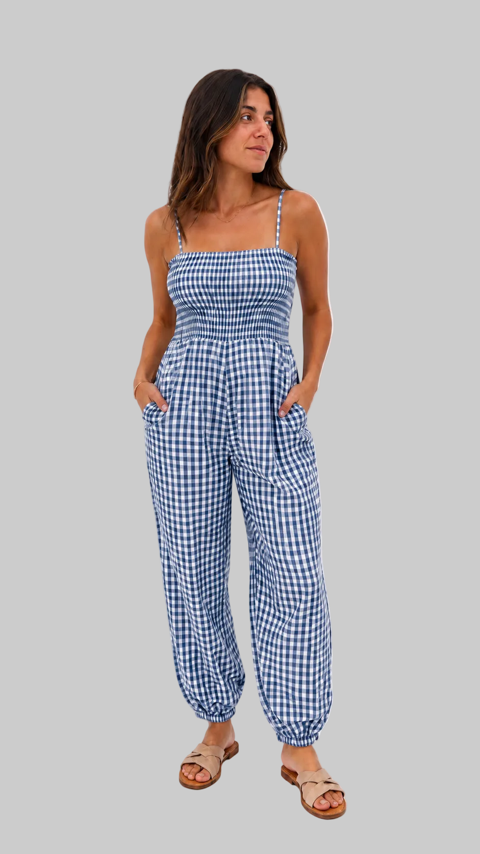MONO VICHY FRUNCIDO CON BOLSILLOS