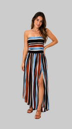 MONO LARGO STRAPLESS DE RAYAS MULTICOLOR