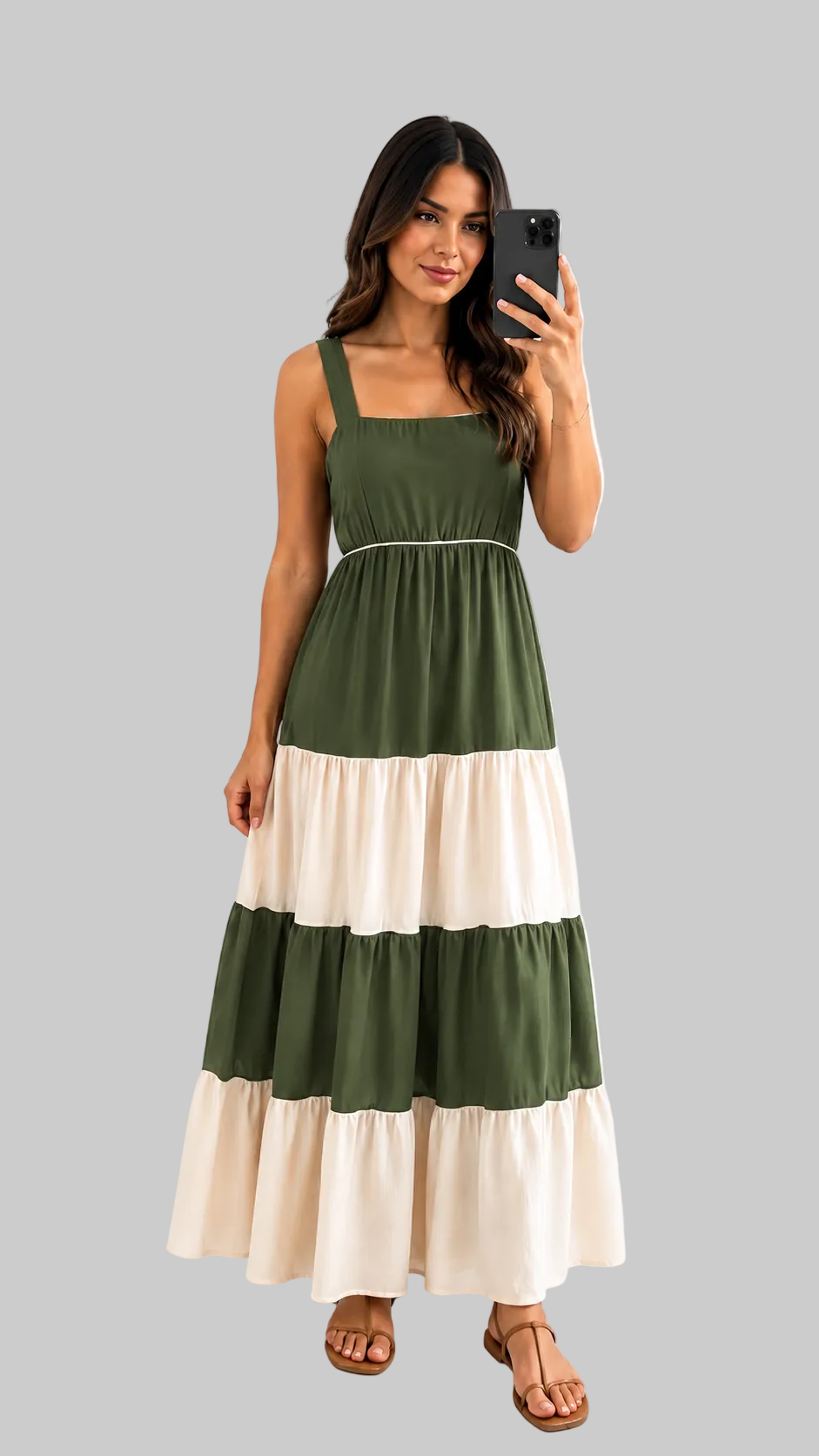 VESTIDO LARGO CON FALDA EN CAPAS