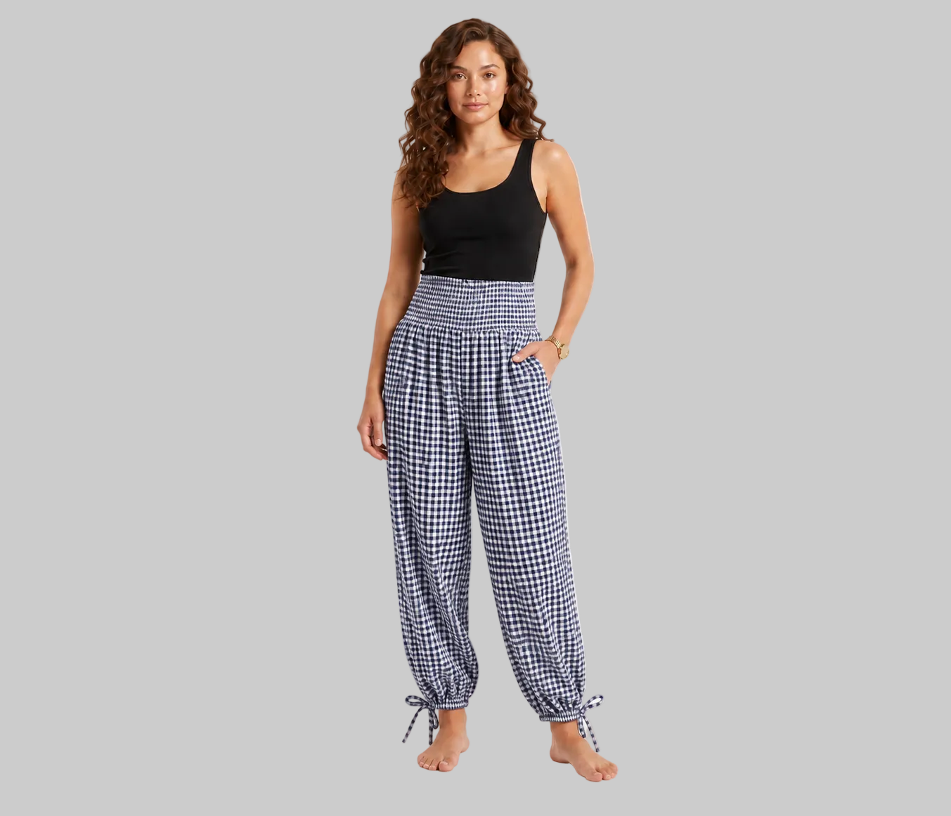 PANTALÓN VICHY CON CINTURA FRUNCIDA